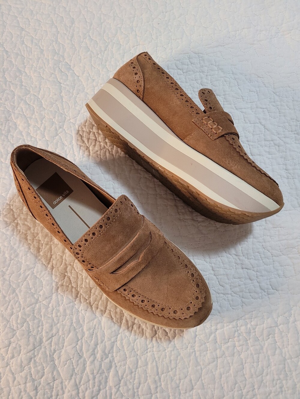 Dolce Vita JANINE Platform Loafer Sneaker Tan Suede Leather Sz 7 Like New - Picture 2 of 7